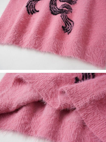DIDDI MODA Soft Striped Bow Knit Round Neck Women&