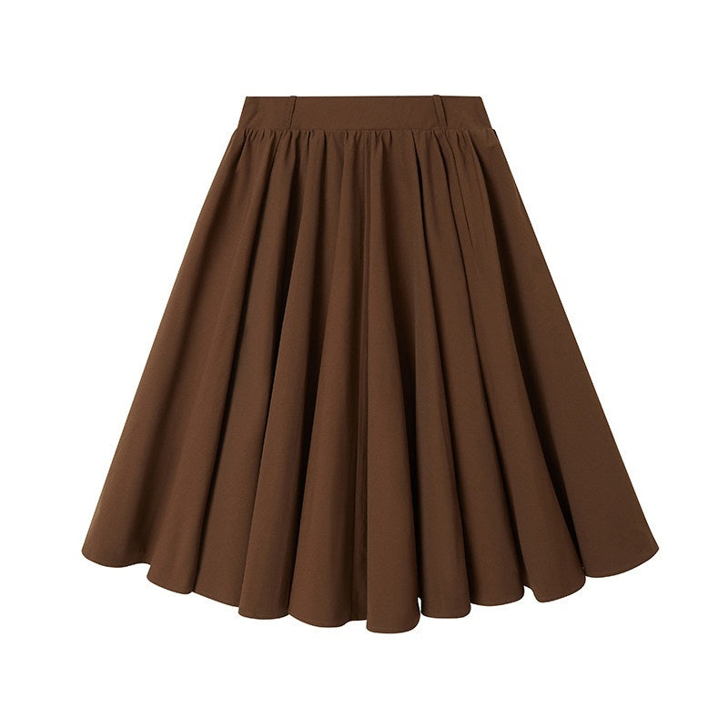 DIDDI_MODA_Solid_3d_Pleated_Full_Swing_Mid_Waist_Women&