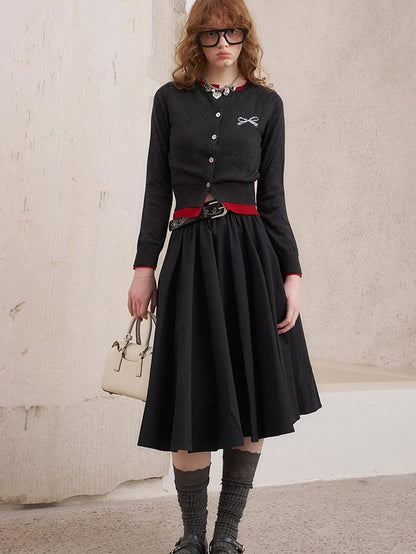 DIDDI MODA Solid 3d Pleated Full Swing Mid Waist Women&