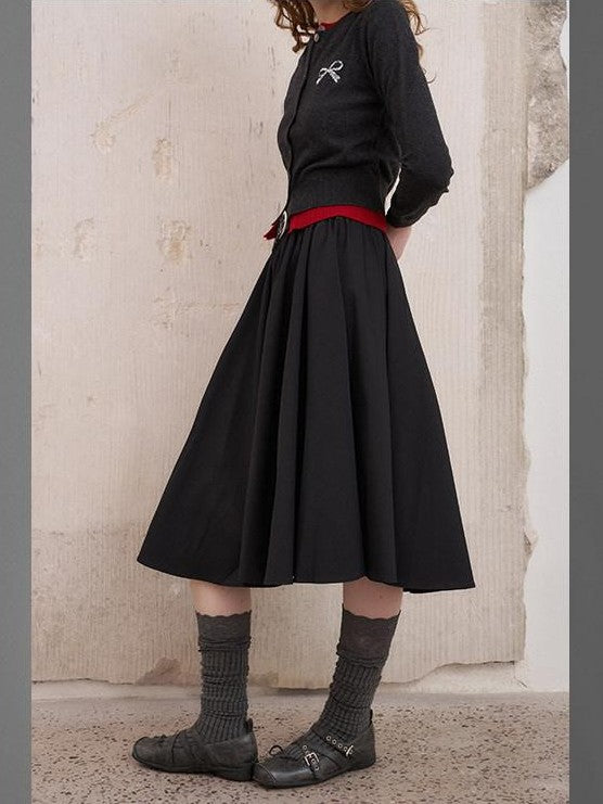 DIDDI MODA Solid 3d Pleated Full Swing Mid Waist Women&