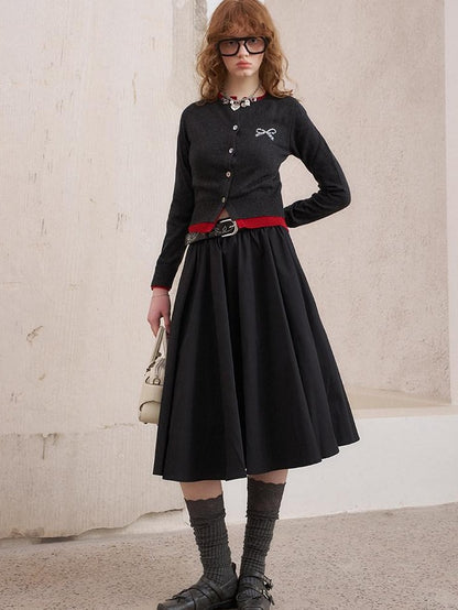 DIDDI MODA Solid 3d Pleated Full Swing Mid Waist Women&