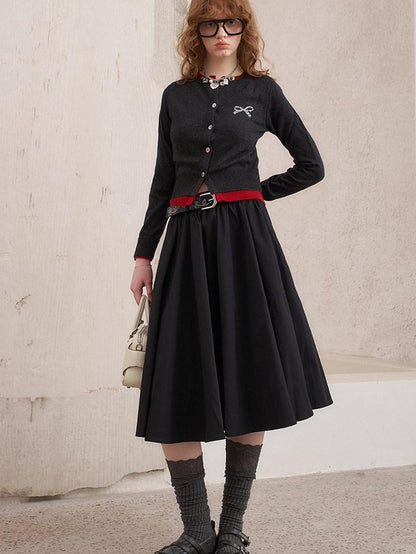 DIDDI MODA Solid 3d Pleated Full Swing Mid Waist Women&