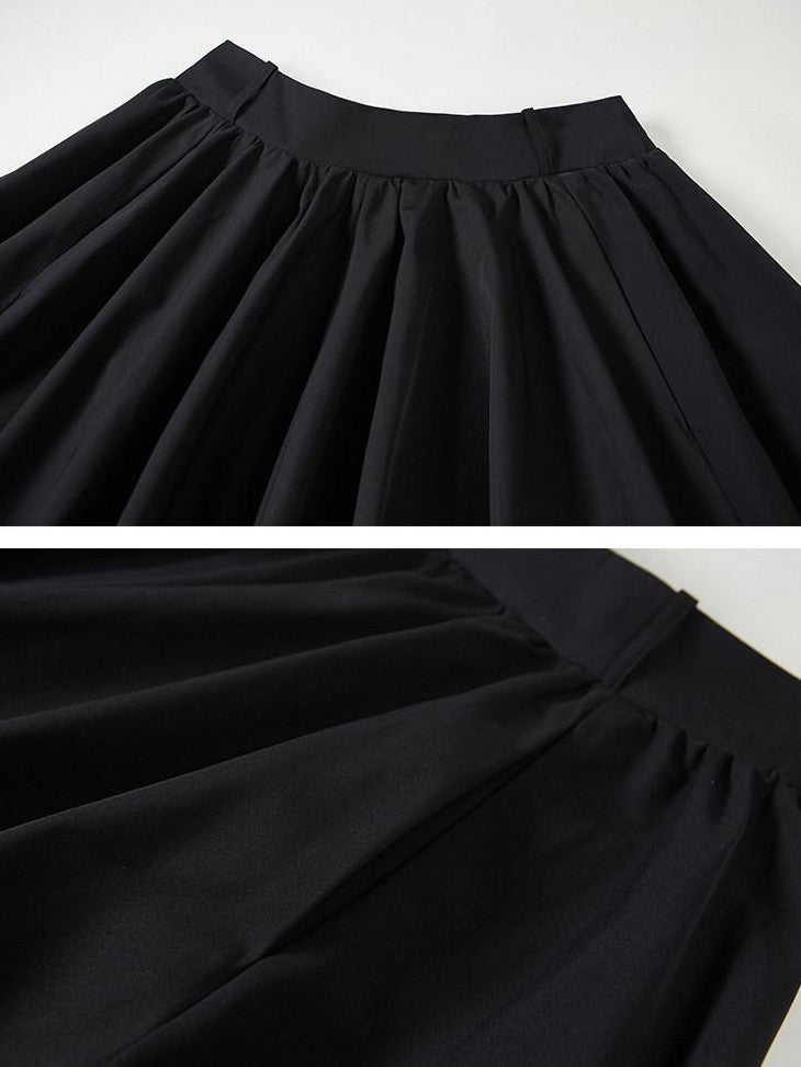 DIDDI MODA Solid 3d Pleated Full Swing Mid Waist Women&