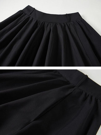 DIDDI MODA Solid 3d Pleated Full Swing Mid Waist Women&