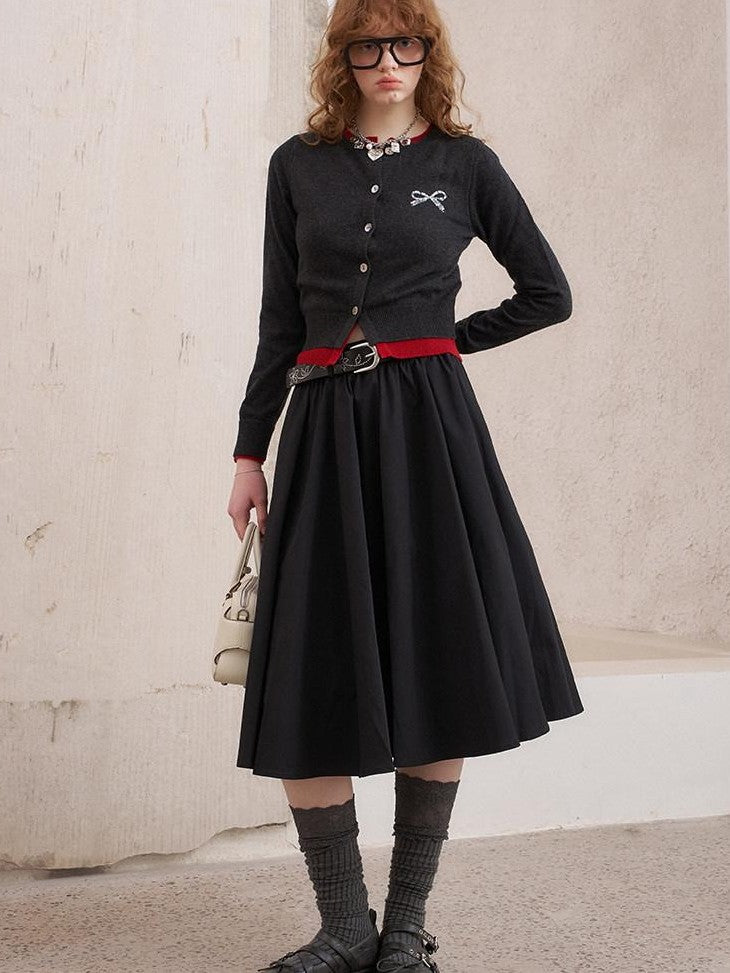 DIDDI MODA Solid 3d Pleated Full Swing Mid Waist Women&