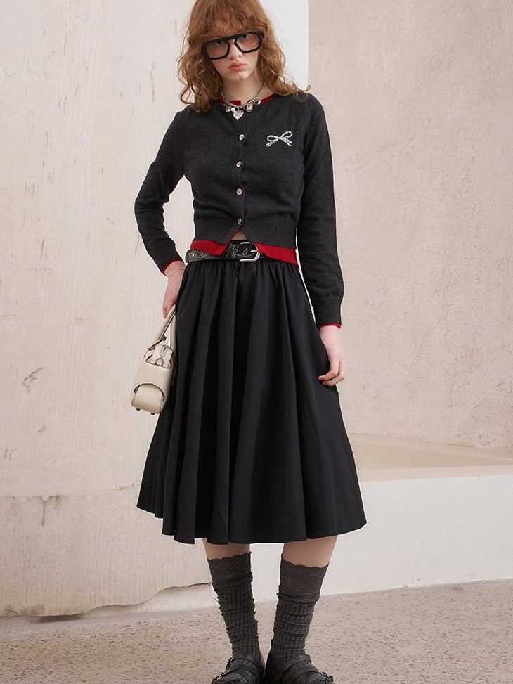 DIDDI MODA Solid 3d Pleated Full Swing Mid Waist Women&