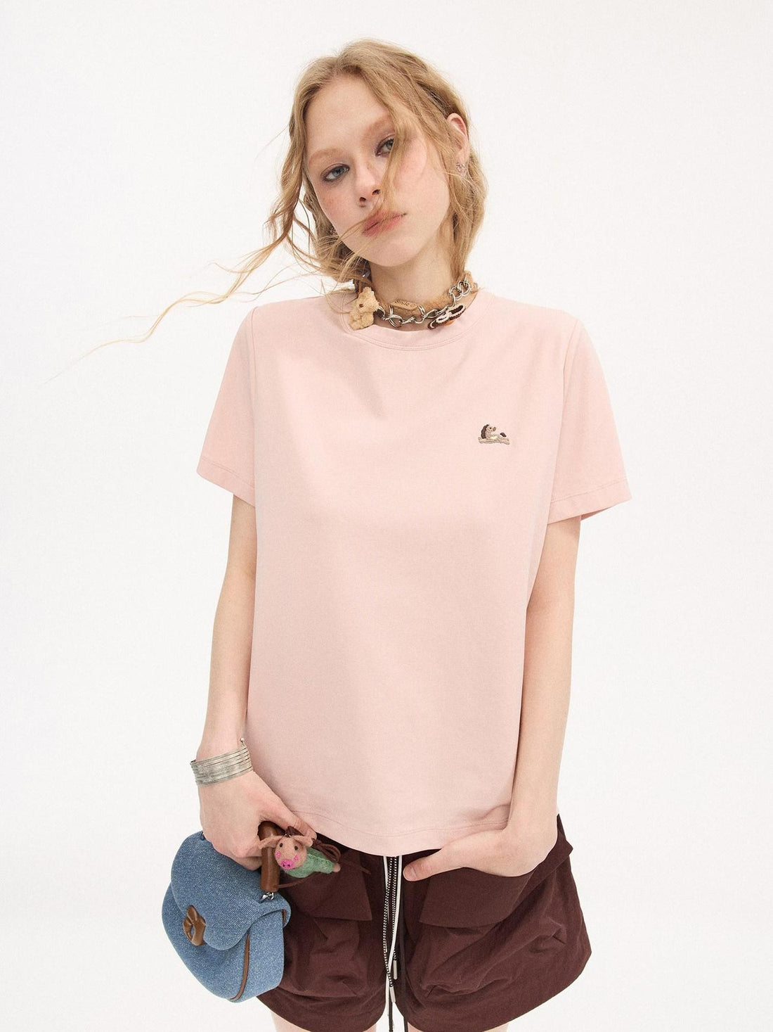 DIDDI MODA Solid Pony Motif Round Neck Loose Women&