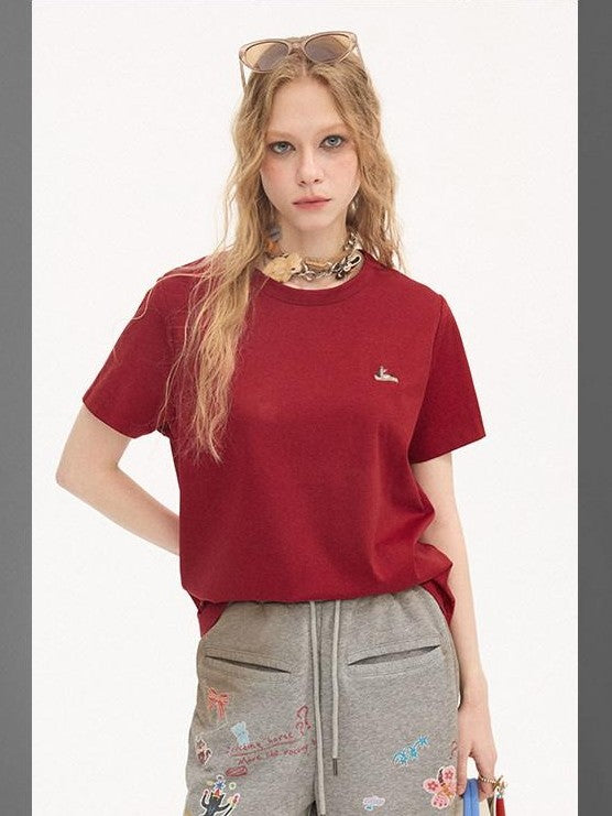 DIDDI MODA Solid Pony Motif Round Neck Loose Women&