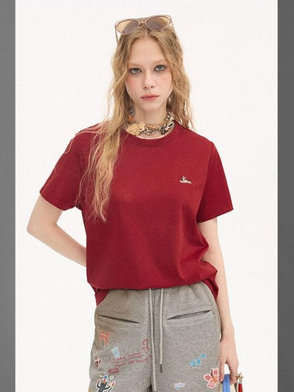 DIDDI MODA Solid Pony Motif Round Neck Loose Women&
