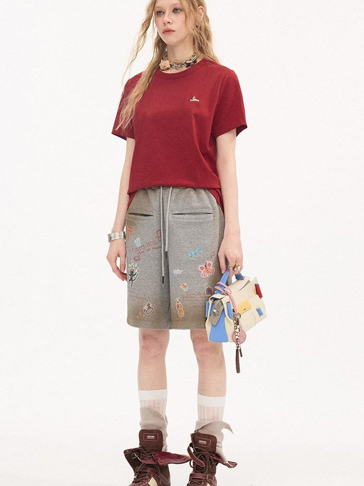 DIDDI MODA Solid Pony Motif Round Neck Loose Women&
