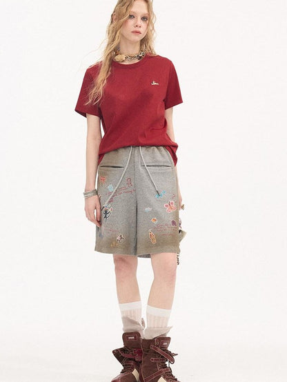 DIDDI MODA Solid Pony Motif Round Neck Loose Women&