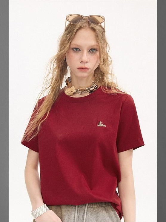 DIDDI MODA Solid Pony Motif Round Neck Loose Women&