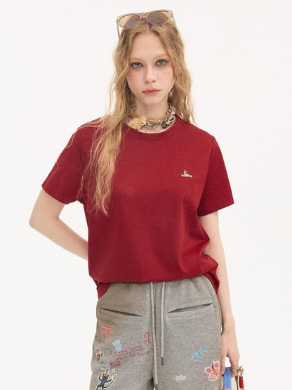DIDDI MODA Solid Pony Motif Round Neck Loose Women&
