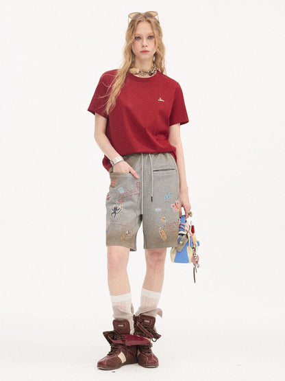 DIDDI MODA Solid Pony Motif Round Neck Loose Women&