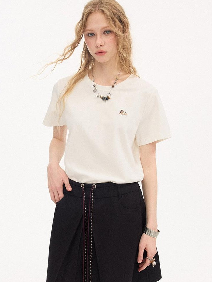 DIDDI MODA Solid Pony Motif Round Neck Loose Women&