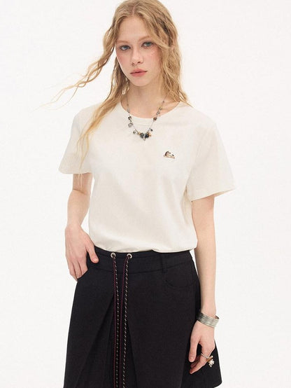 DIDDI MODA Solid Pony Motif Round Neck Loose Women&