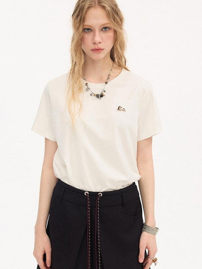 DIDDI MODA Solid Pony Motif Round Neck Loose Women&
