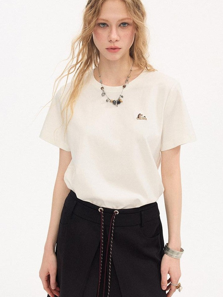 DIDDI MODA Solid Pony Motif Round Neck Loose Women&