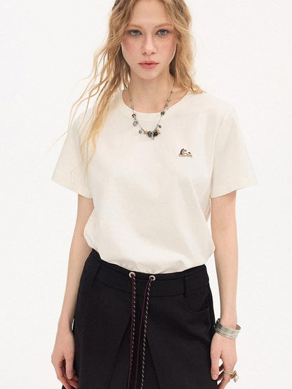 DIDDI MODA Solid Pony Motif Round Neck Loose Women&