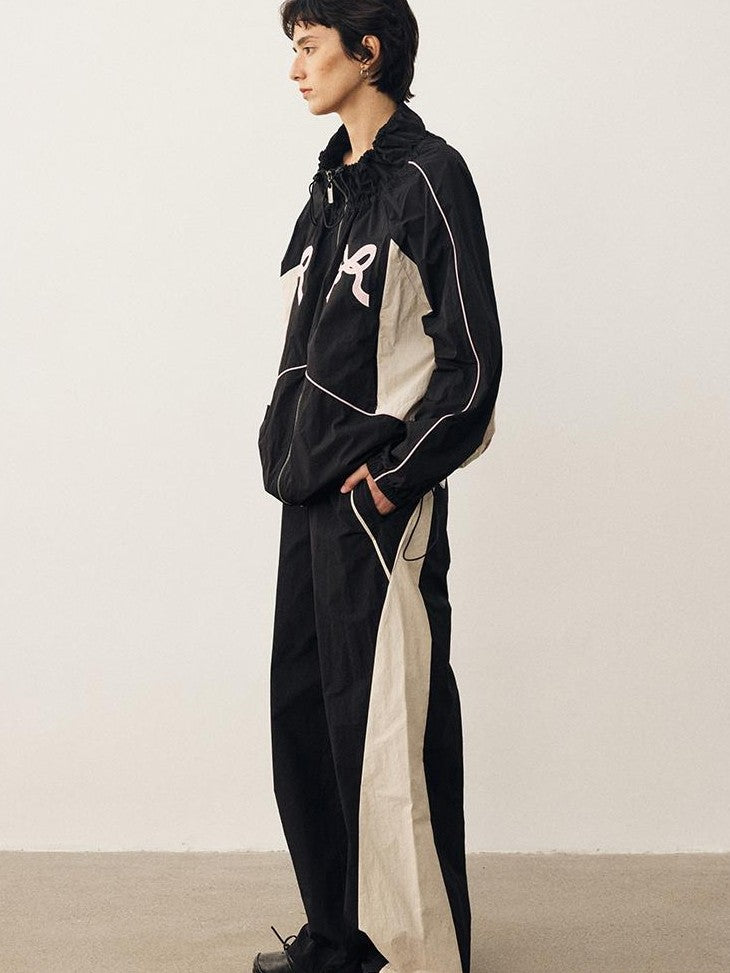 DIDDI MODA Sporty Bow Applique Embroidered Contrast Loose Uv Women&