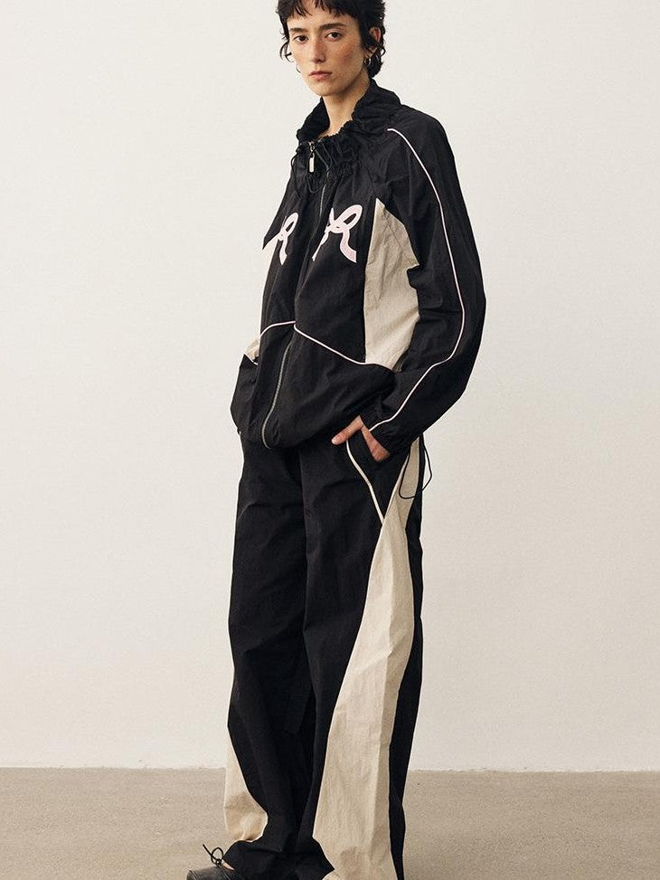DIDDI MODA Sporty Bow Applique Embroidered Contrast Loose Uv Women&