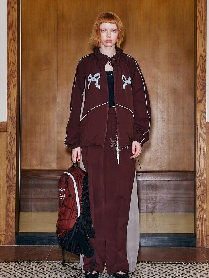 DIDDI MODA Sporty Bow Applique Embroidered Contrast Loose Uv Women&