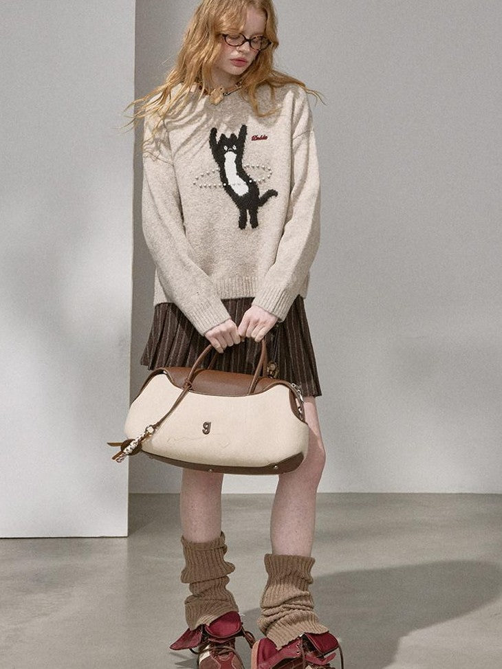 DIDDI MODA Sporty Fuzzy Kitten Graphic Loose Fit Women&