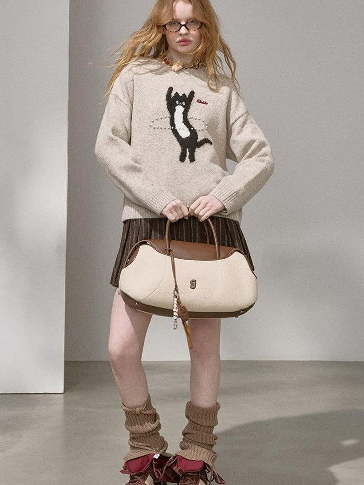 DIDDI MODA Sporty Fuzzy Kitten Graphic Loose Fit Women&