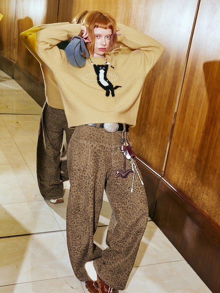 DIDDI MODA Sporty Fuzzy Kitten Graphic Loose Fit Women&