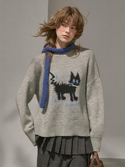 DIDDI MODA Sporty Fuzzy Kitten Graphic Loose Fit Women&