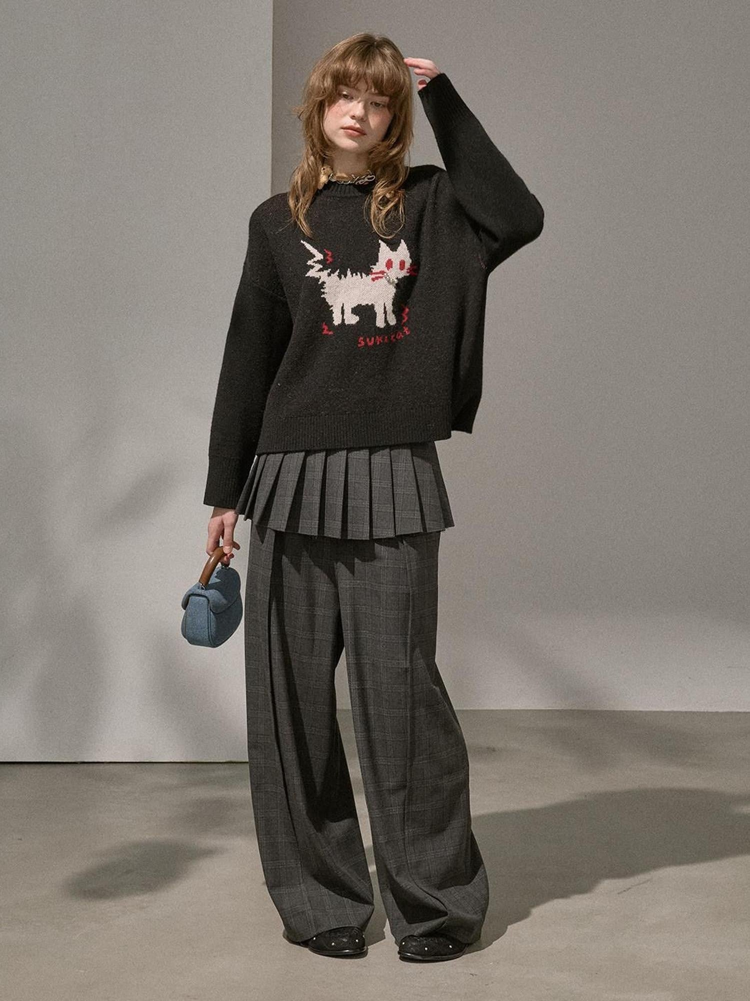 DIDDI MODA Sporty Fuzzy Kitten Graphic Loose Fit Women&