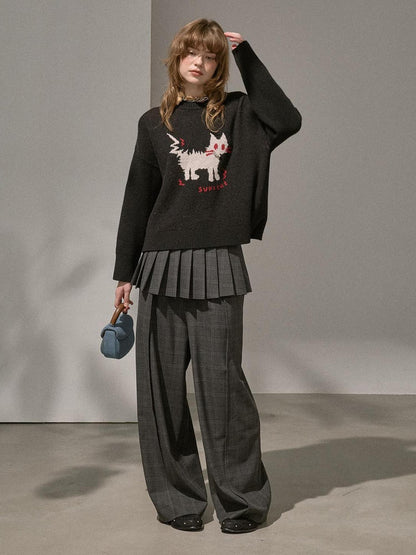 DIDDI MODA Sporty Fuzzy Kitten Graphic Loose Fit Women&