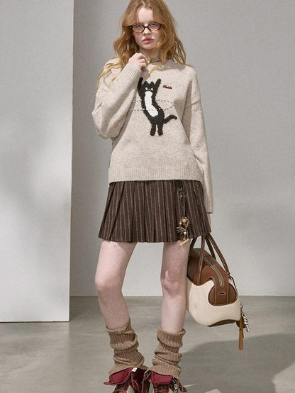 DIDDI MODA Sporty Fuzzy Kitten Graphic Loose Fit Women&