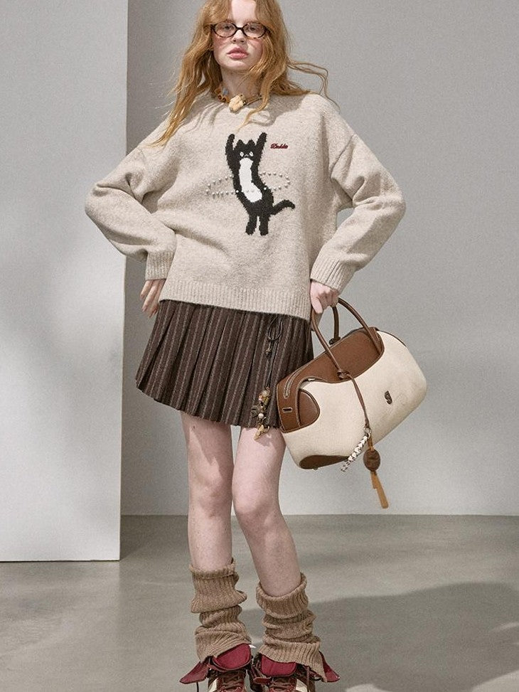 DIDDI MODA Sporty Fuzzy Kitten Graphic Loose Fit Women&