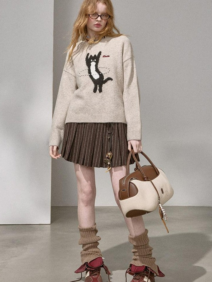 DIDDI MODA Sporty Fuzzy Kitten Graphic Loose Fit Women&