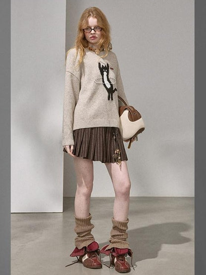 DIDDI MODA Sporty Fuzzy Kitten Graphic Loose Fit Women&