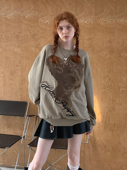DIDDI MODA Spotted Leopard Puppy Print Long Sleeve Women&