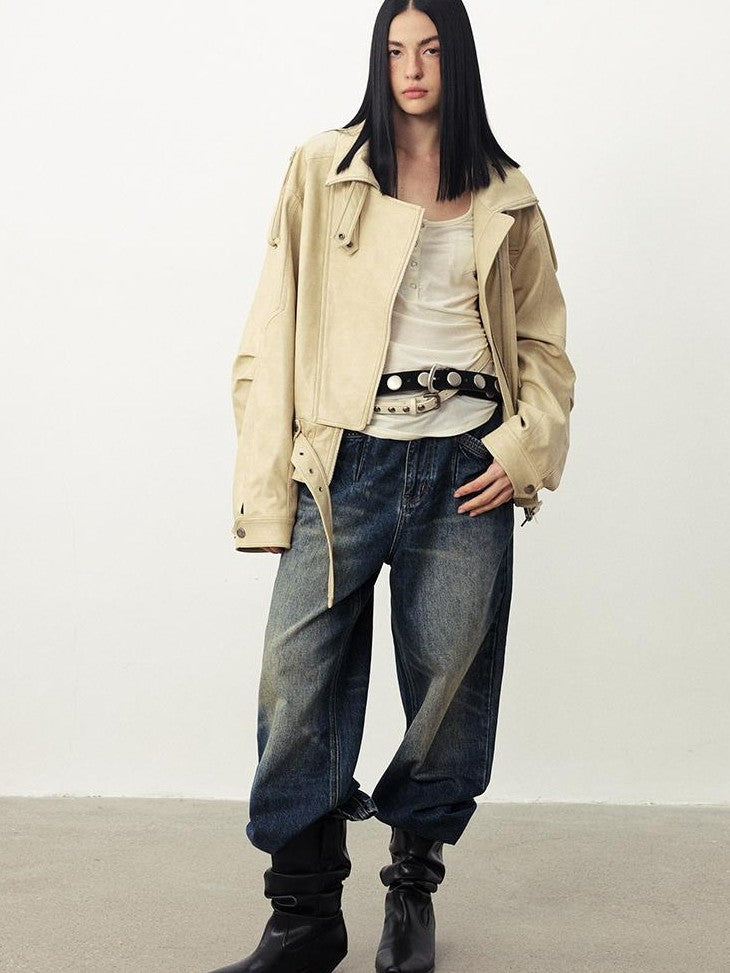 DIDDI MODA Stand Collar Structured Seam Cinched Waist Loose Women&