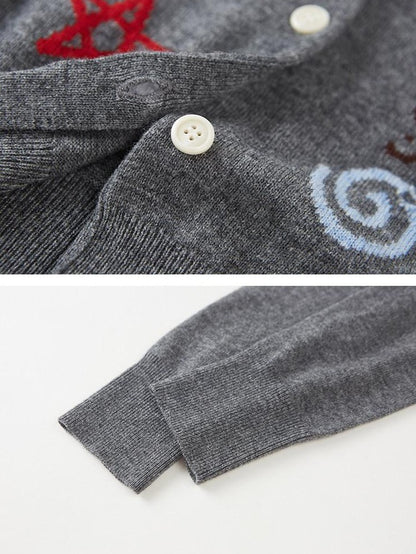 DIDDI MODA Star Moon Knit Contrast Panel Cropped Round Neck Women&