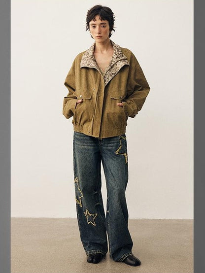 DIDDI MODA Star Patch Embroidered Loose Fit Women&