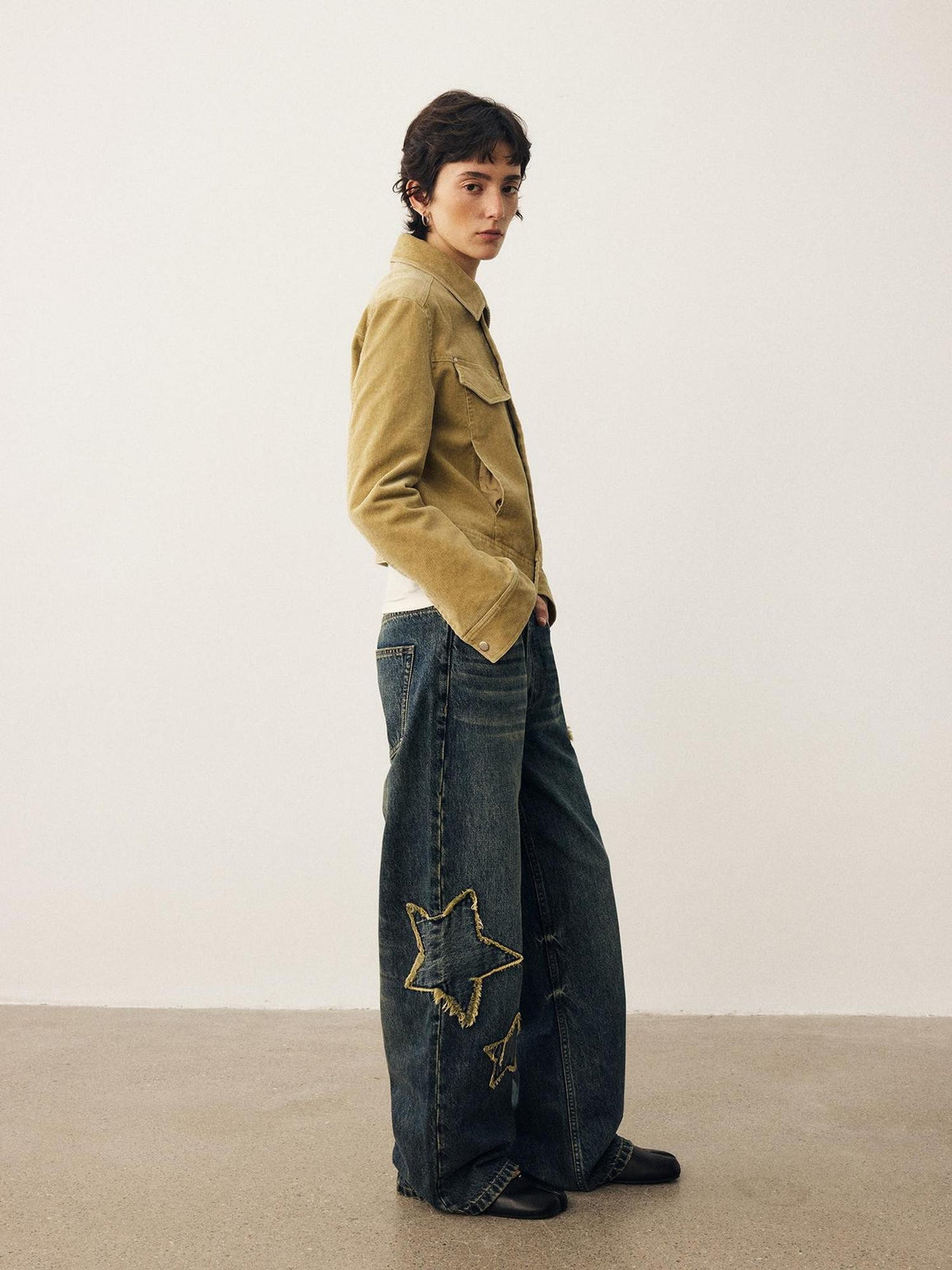 DIDDI MODA Star Patch Embroidered Loose Fit Women&