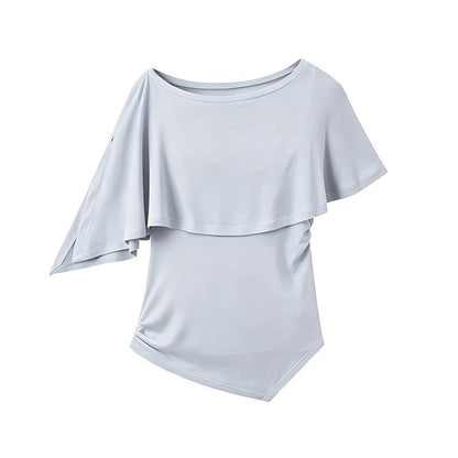 DIDDI_MODA_Striped_Asymmetric_Cape_Slim_Faux_Layer_Batwing_Women&