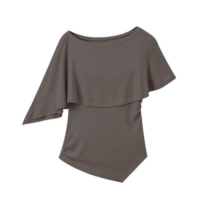 DIDDI_MODA_Striped_Asymmetric_Cape_Slim_Faux_Layer_Batwing_Women&