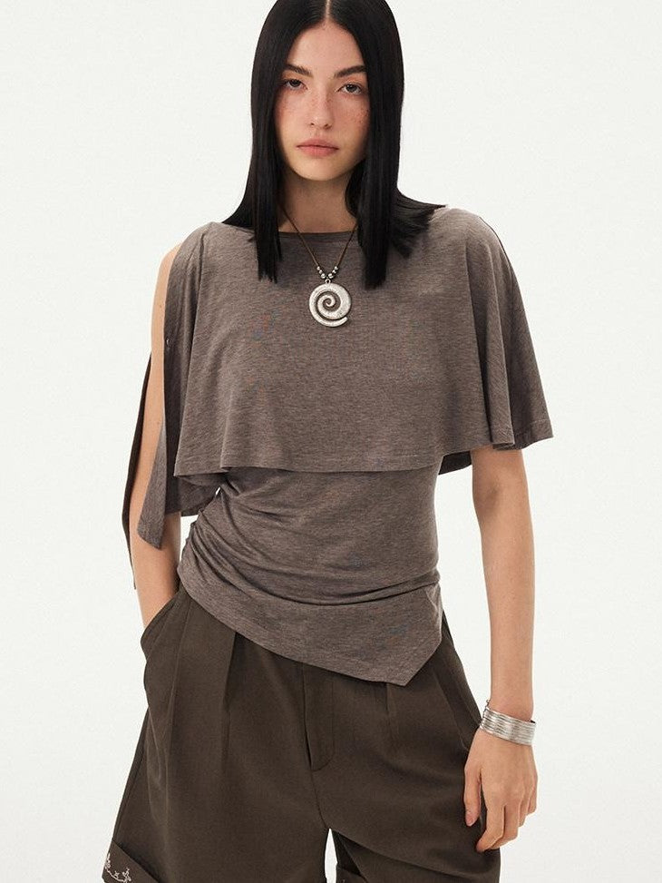 DIDDI MODA Striped Asymmetric Cape Slim Faux Layer Batwing Women&