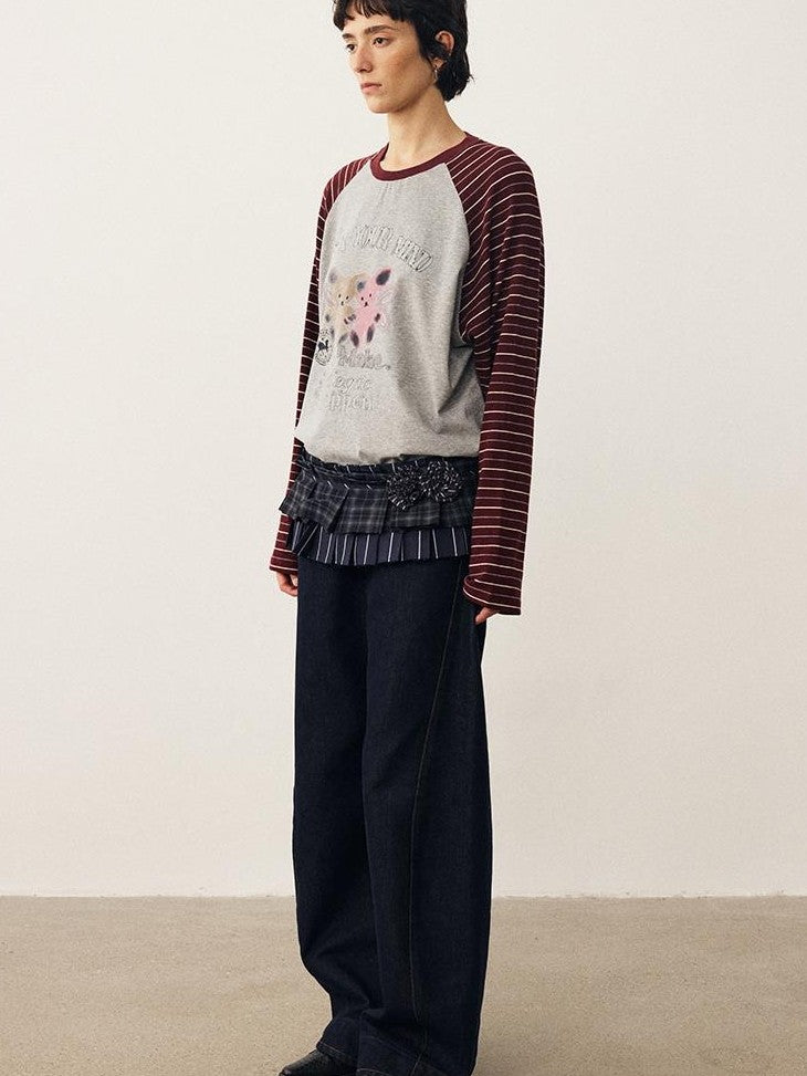 DIDDI MODA Striped Bear Print Round Neck Women&