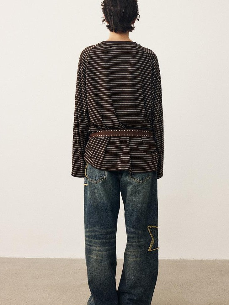 DIDDI MODA Striped Bear Print Round Neck Women&