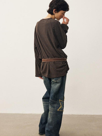 DIDDI MODA Striped Bear Print Round Neck Women&