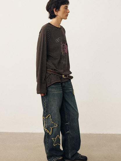 DIDDI MODA Striped Bear Print Round Neck Women&