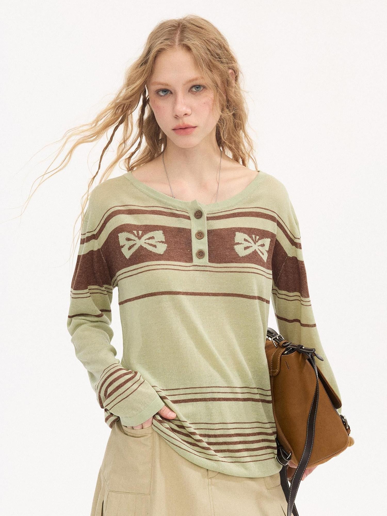 DIDDI MODA Striped Butterfly Open Cardigan Women&