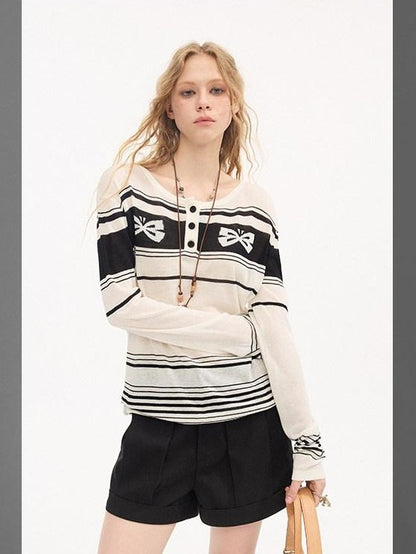 DIDDI MODA Striped Butterfly Open Cardigan Women&